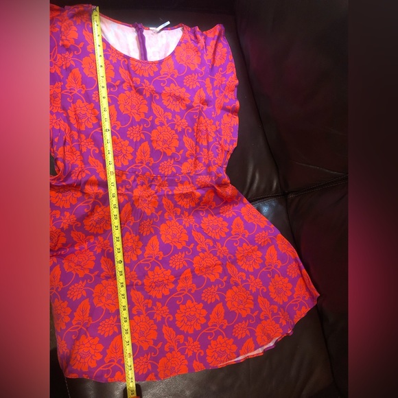 FREE PEOPLE Red Purple Floral Flutter Sleeve Dress Sz 10 - Picture 11 of 12